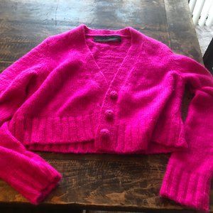 New Elder Statesman Hot Pink Cropped Cardigan
